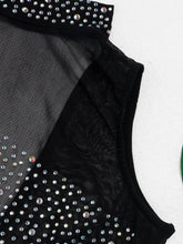 Rhinestone Mesh Patchwork Zip Up Romper